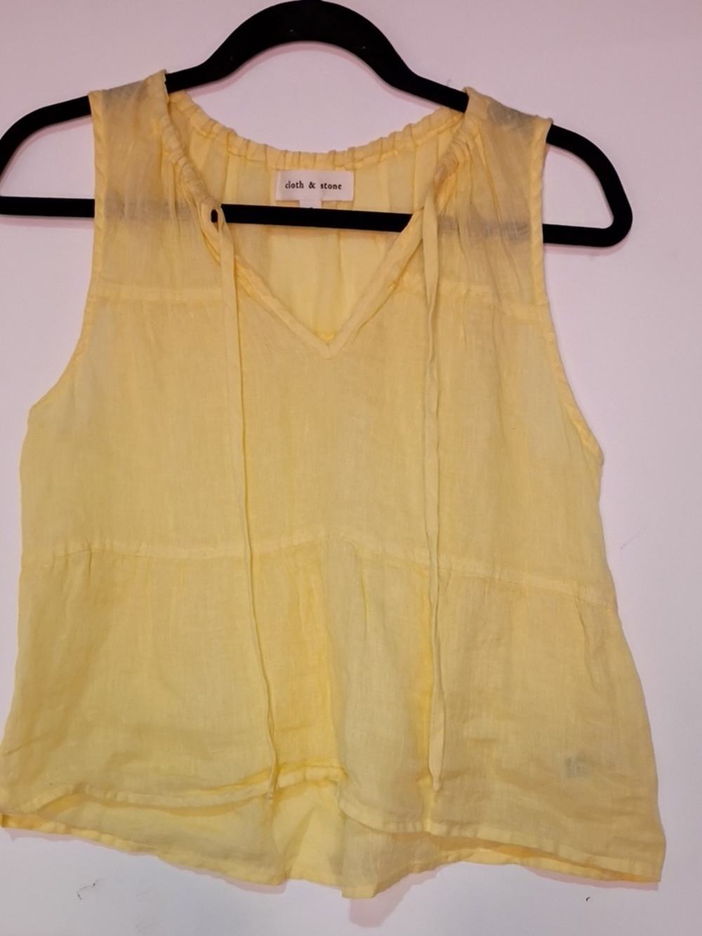 cloth & stone Soft Yellow Sleeveless V-Neck Tie-Front Camisole 100%Linen Babydol
